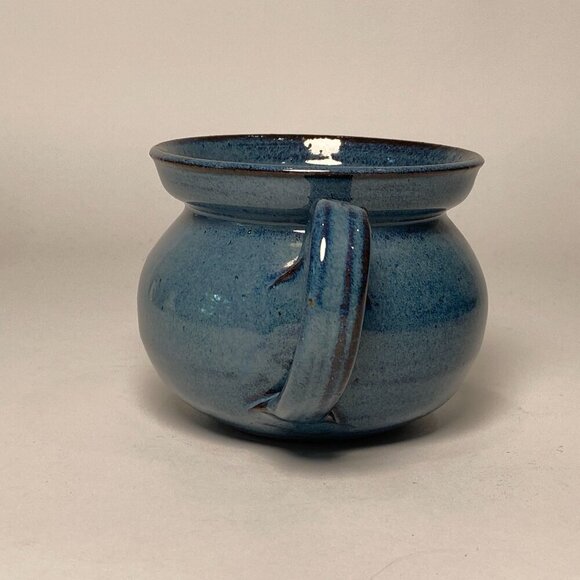 Vintage Handcrafted Pottery Mug Round Blue Glossy Artist Signed Dated 1994 - Picture 4 of 9